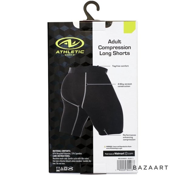 Athletic Works Adult Men's Compression Performance Long Shorts Size Small -Black - Picture 1 of 4